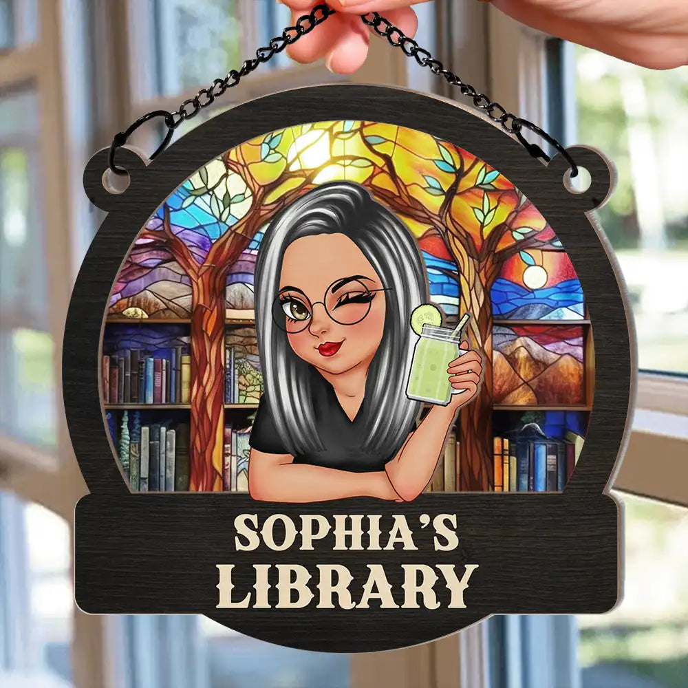 Personalized Reading Corner Suncatcher Ornament - Custom Book Lover Gift