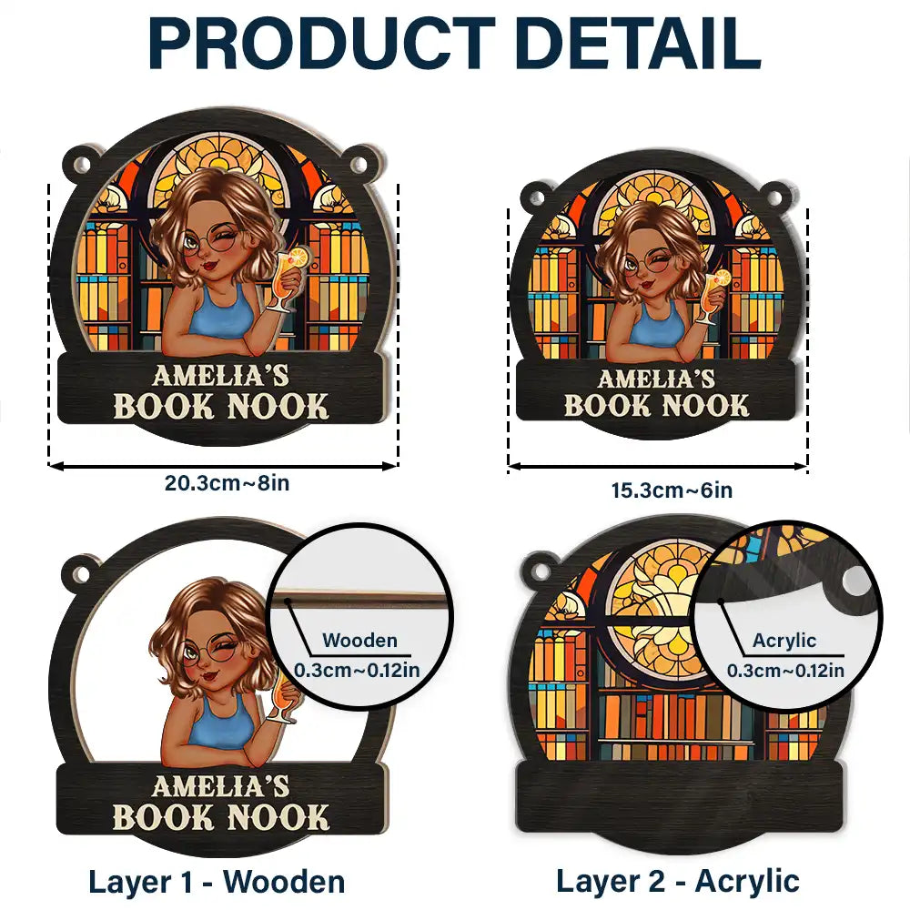 Personalized Reading Corner Suncatcher Ornament - Custom Book Lover Gift