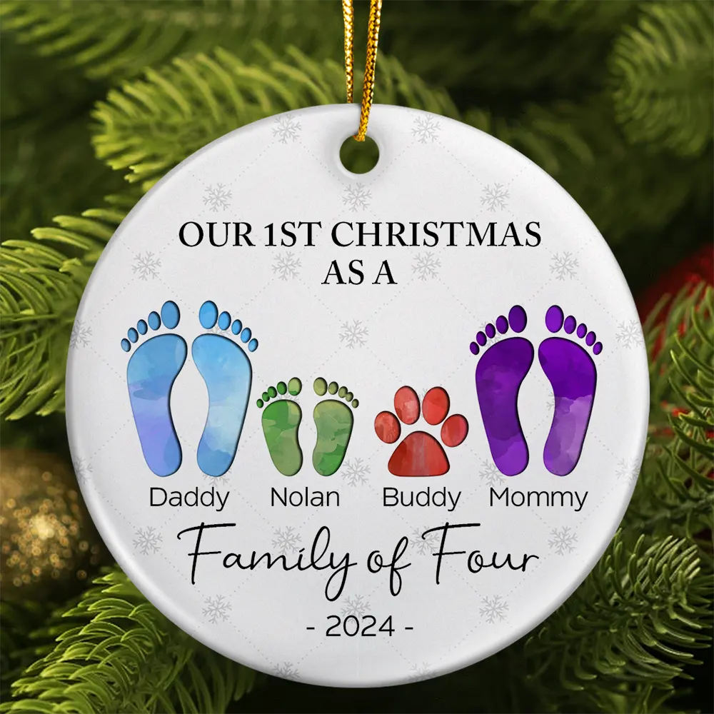 Personalized 'Our 1st Christmas As A Family Of Four' Footprint Ornament