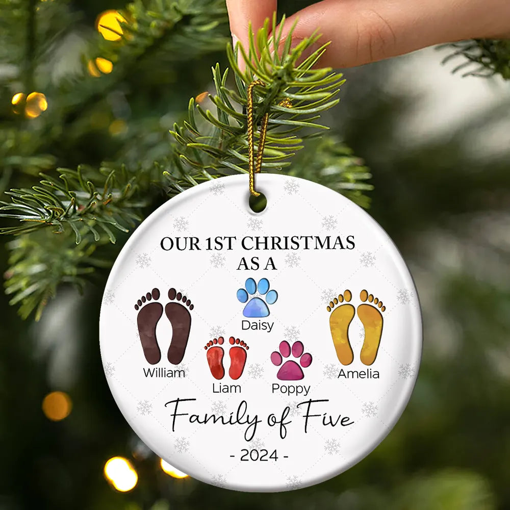 Personalized 'Our 1st Christmas As A Family Of Four' Footprint Ornament