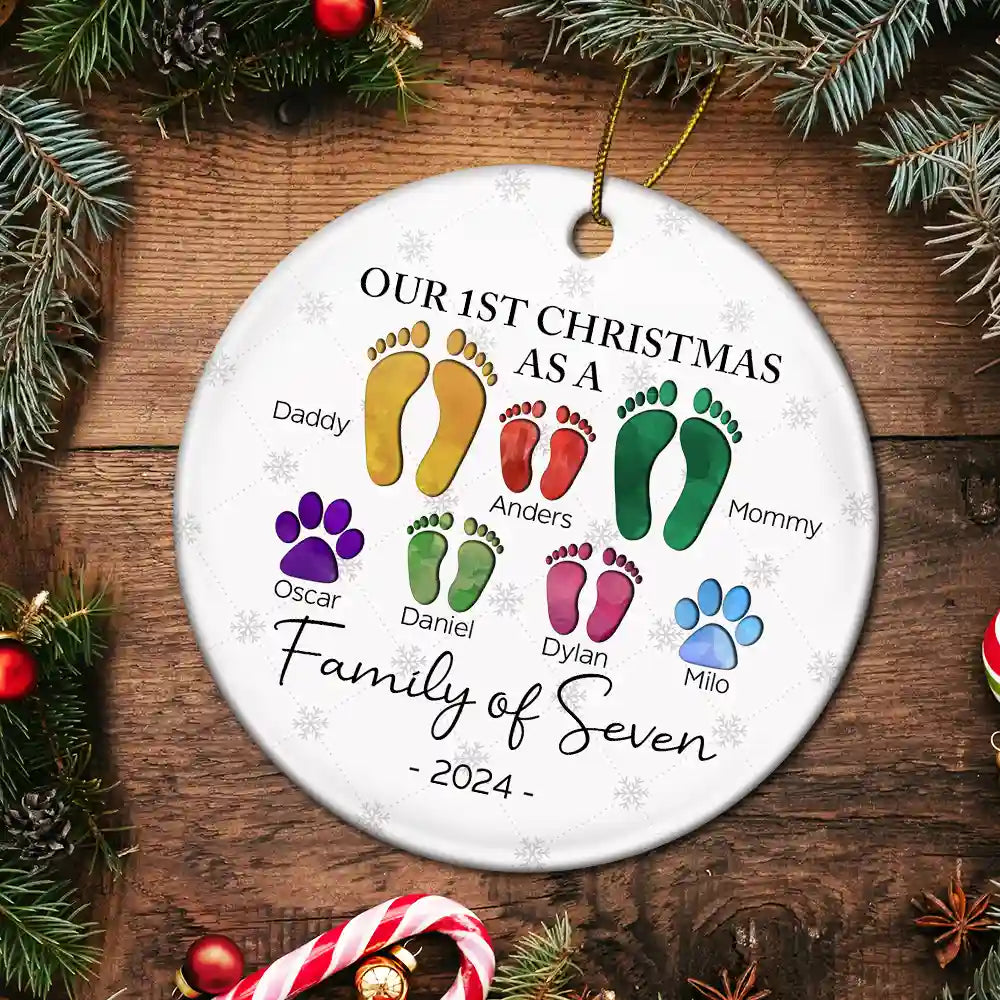 Personalized 'Our 1st Christmas As A Family Of Four' Footprint Ornament