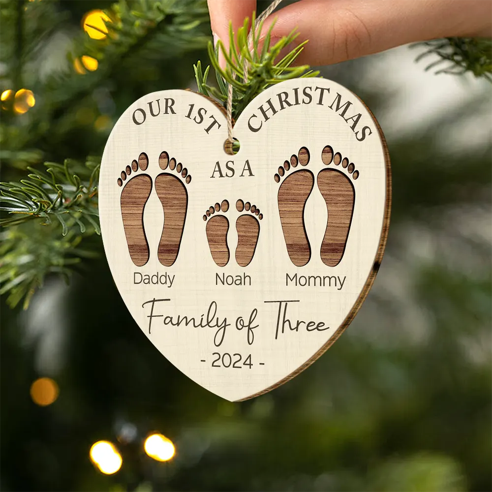 Personalized 'Our 1st Christmas As A Family Of Four' Wood Ornament