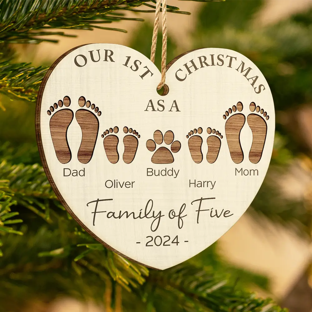 Personalized 'Our 1st Christmas As A Family Of Four' Wood Ornament