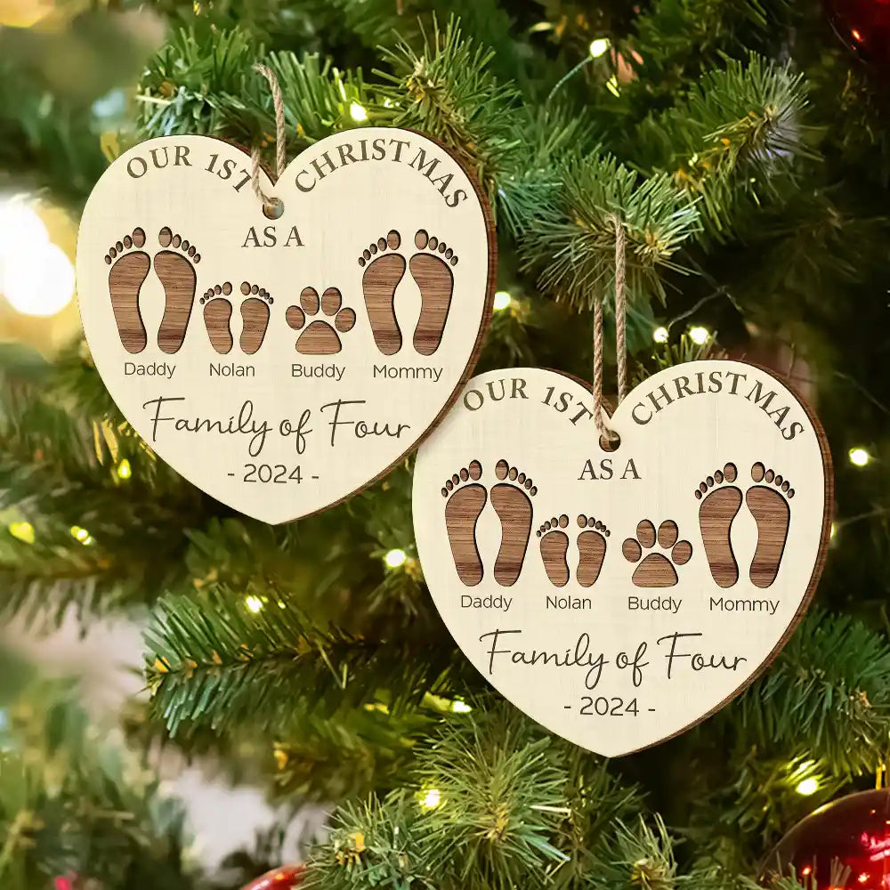 Personalized 'Our 1st Christmas As A Family Of Four' Wood Ornament