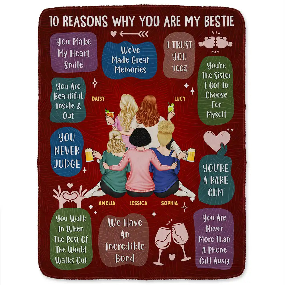 Gifts For Colleagues, Gift For Bestie - 10 Reasons Why You Are My Bestie Backside - Personalized Fleece Blanket, Sherpa Blanket