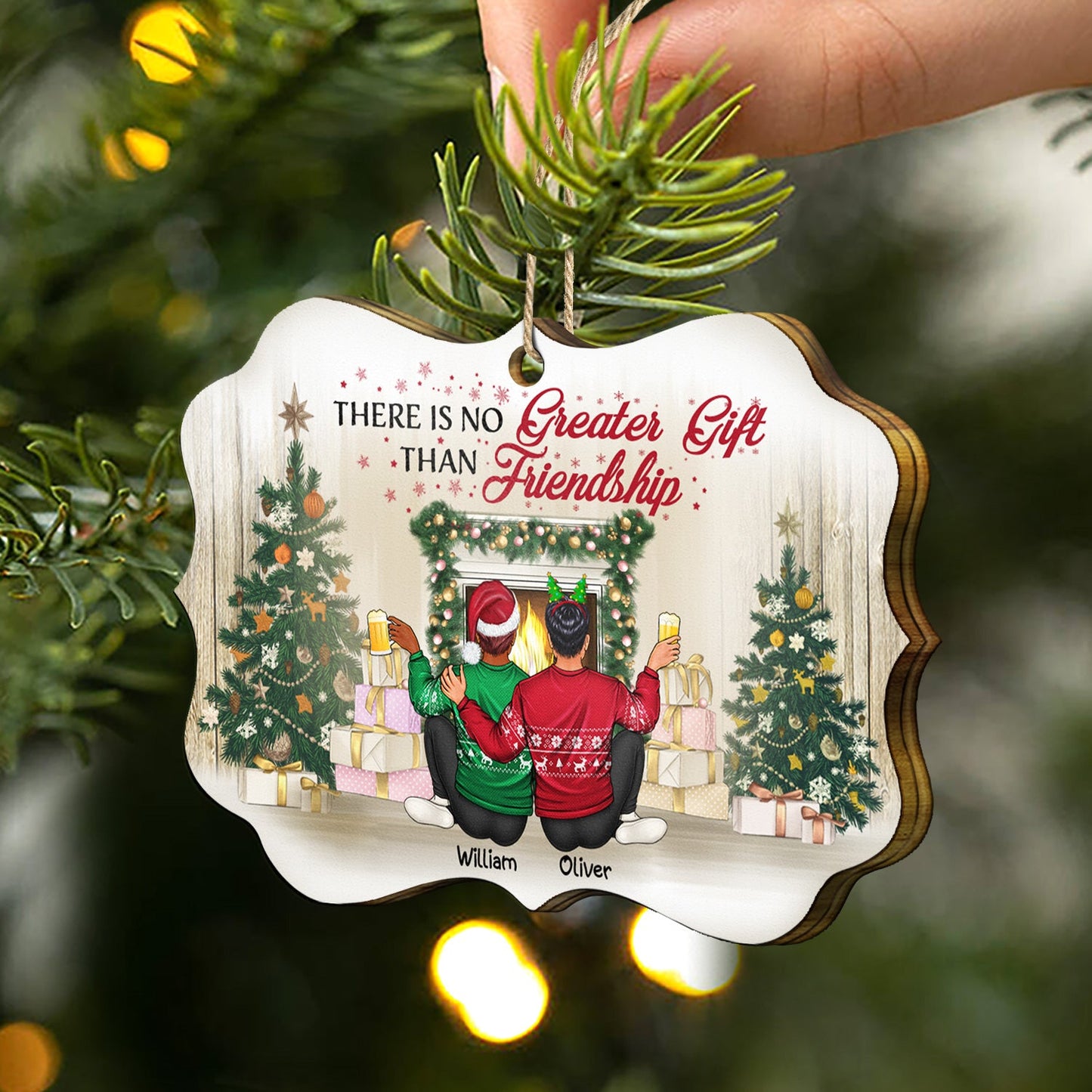 Personalized Friendship Wooden Ornament: 'No Greater Gift Than Friendship'