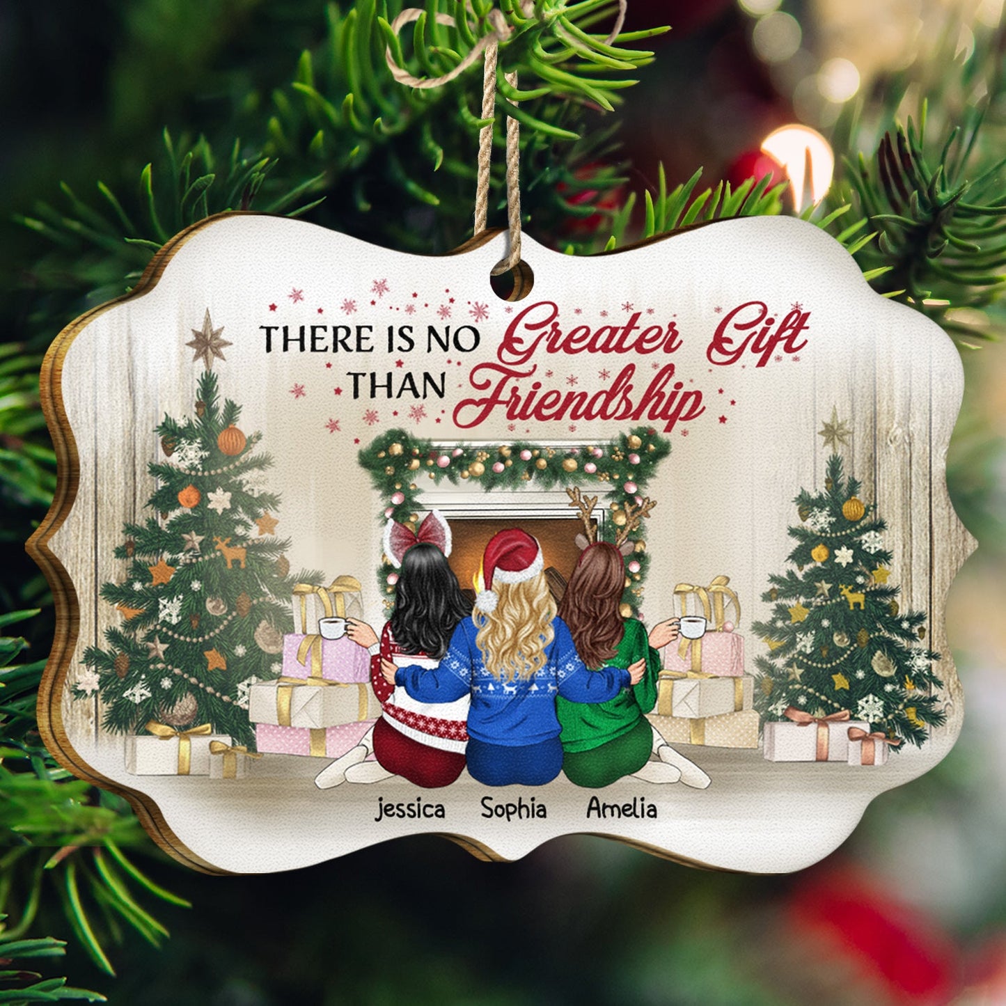 Personalized Friendship Wooden Ornament: 'No Greater Gift Than Friendship'
