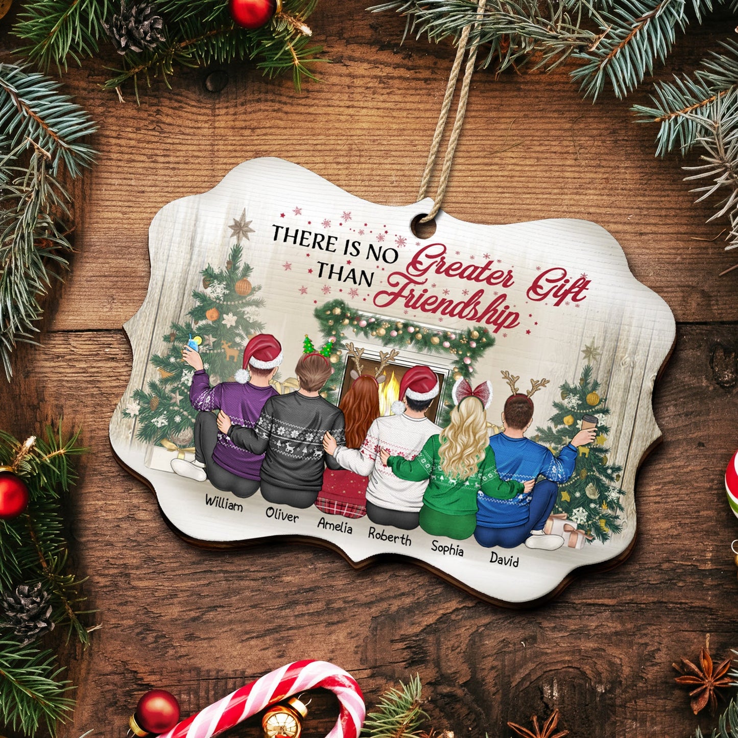 Personalized Friendship Wooden Ornament: 'No Greater Gift Than Friendship'
