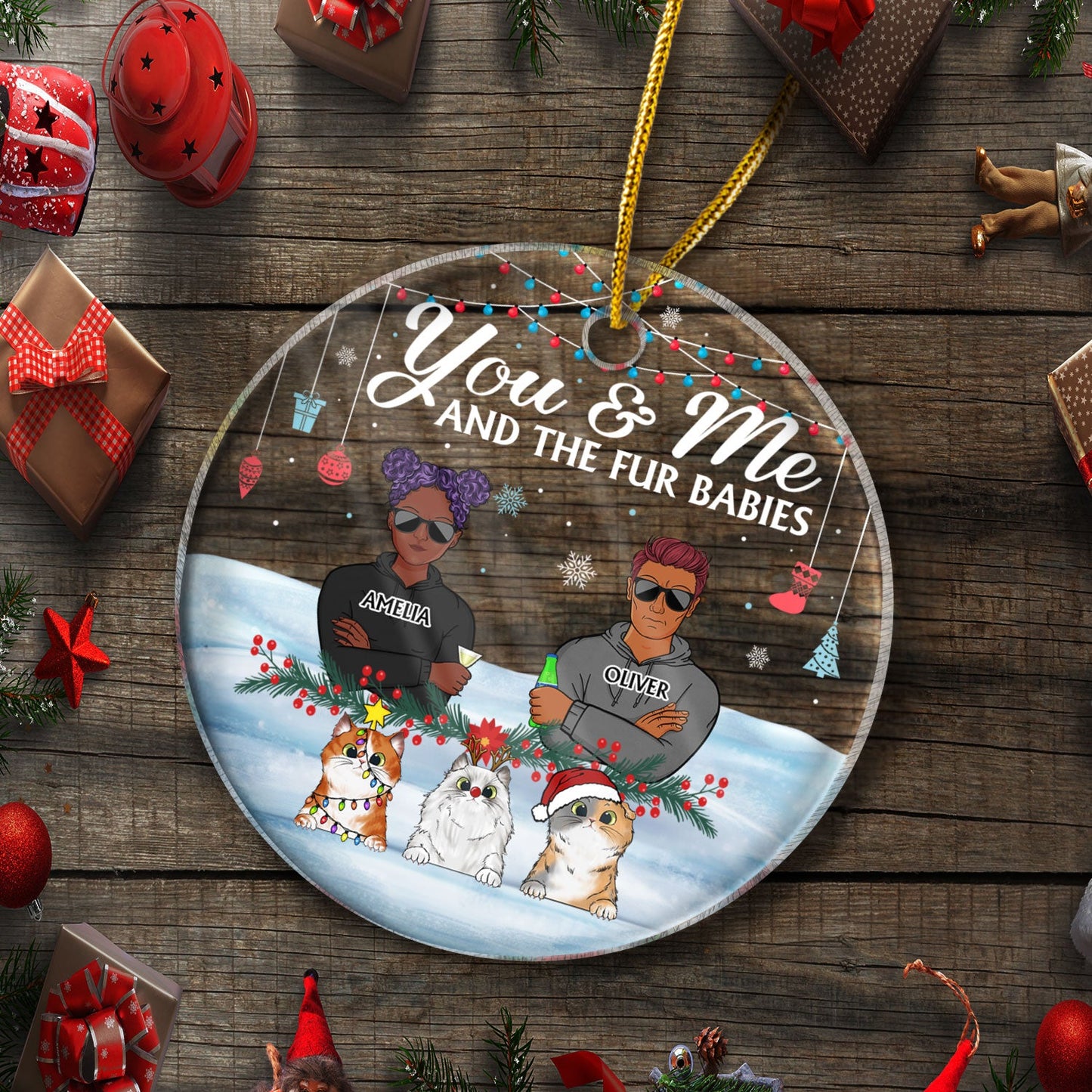 Custom 'You & Me & The Fur Babies' Christmas Ornament for Pet Lovers