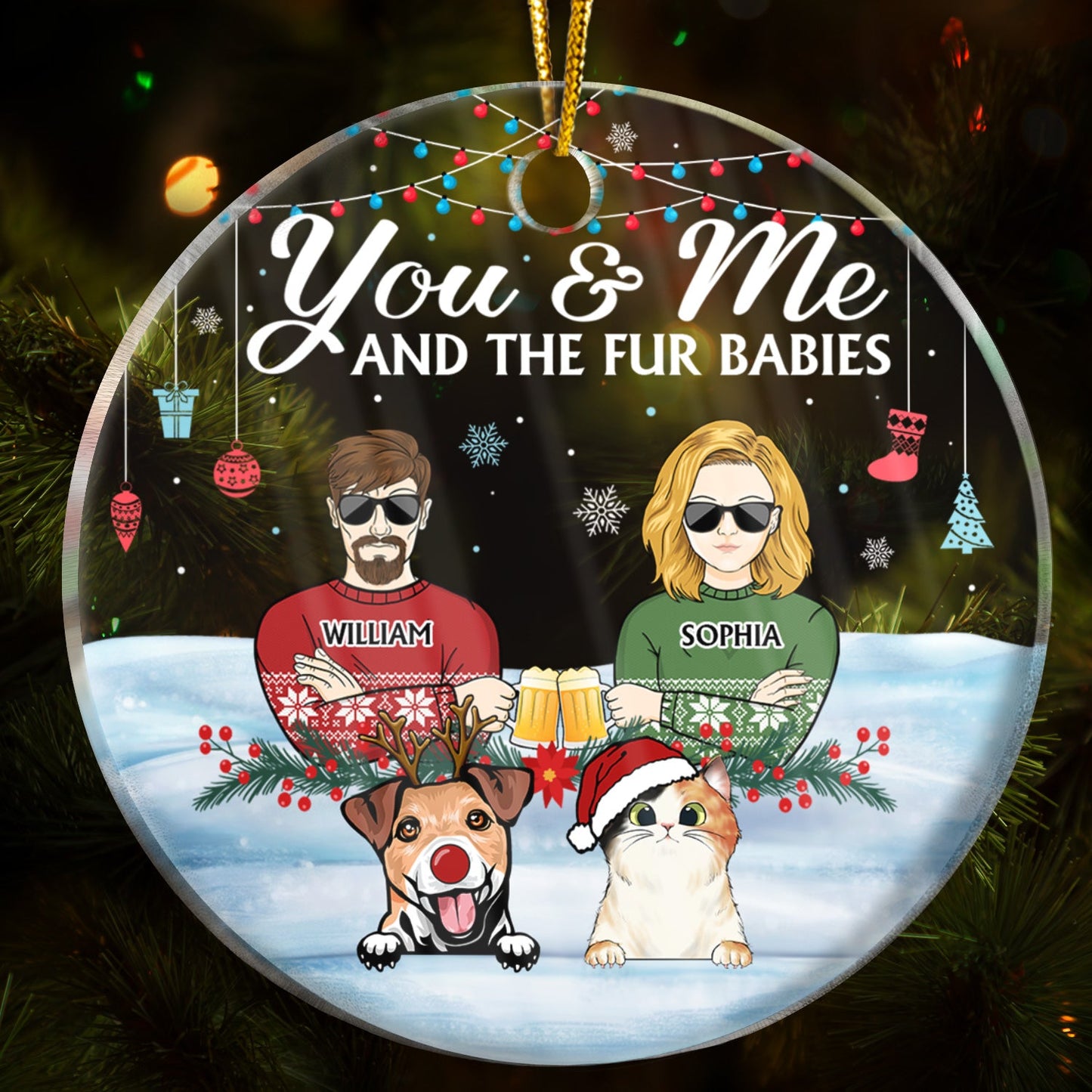 Custom 'You & Me & The Fur Babies' Christmas Ornament for Pet Lovers