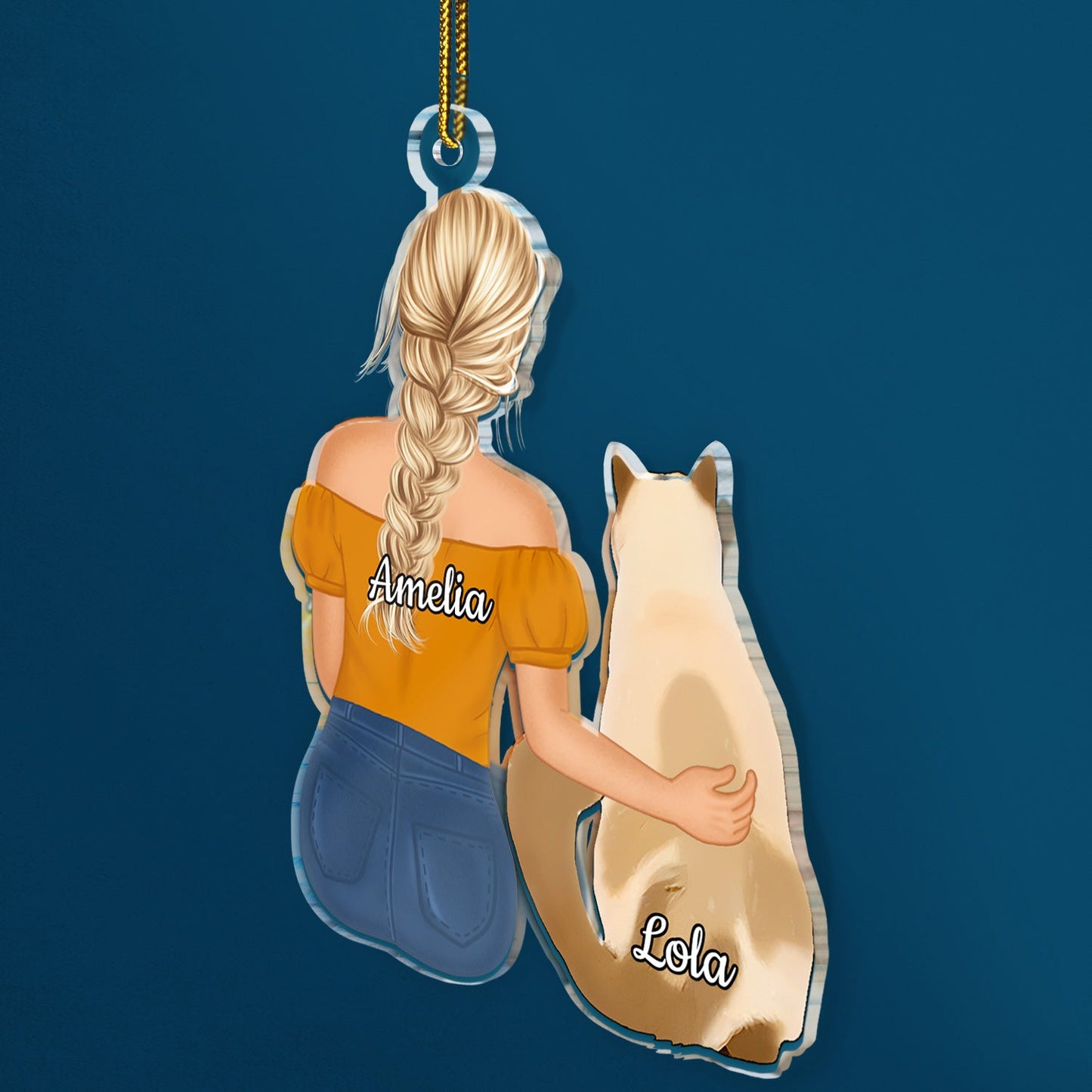 Personalized Hugging Pet Acrylic Ornament - Custom Gift for Dog & Cat Lovers