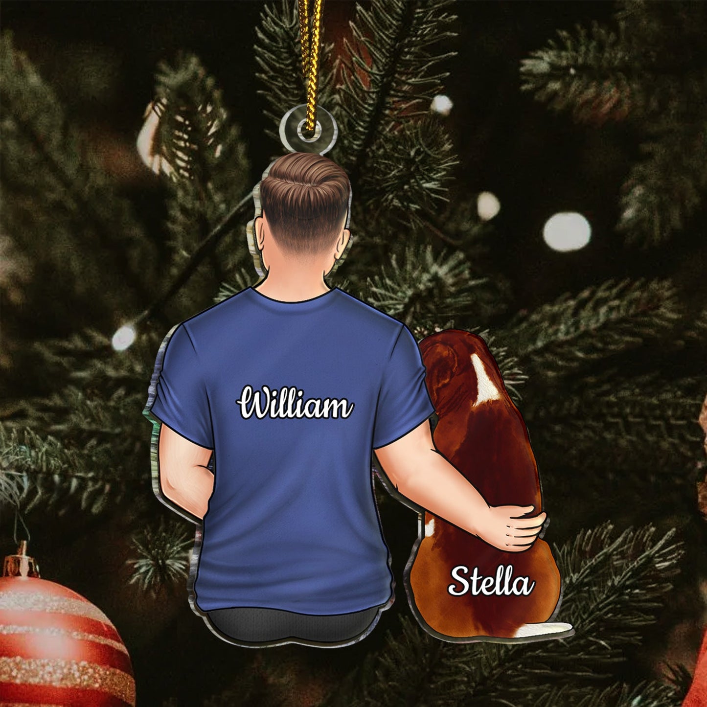 Personalized Hugging Pet Acrylic Ornament - Custom Gift for Dog & Cat Lovers