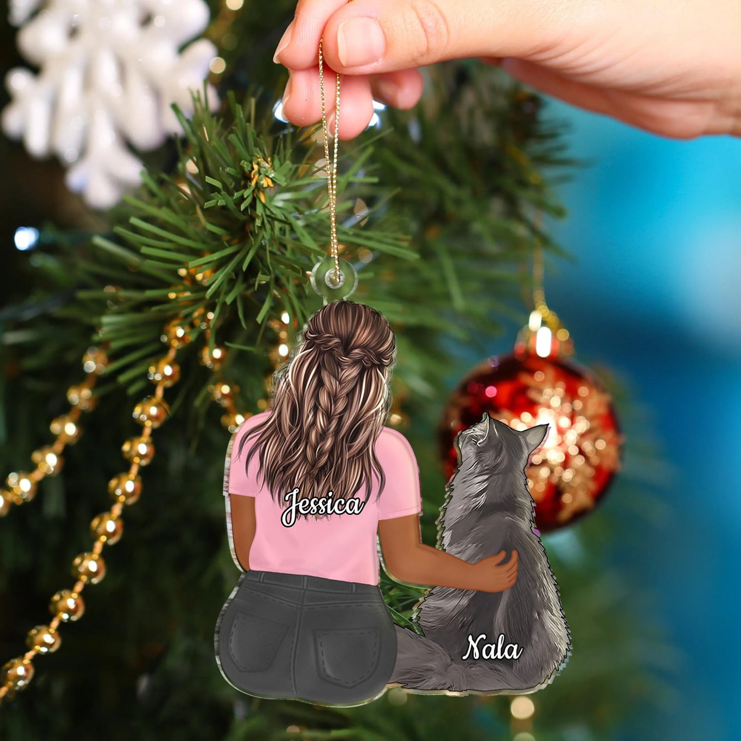 Personalized Hugging Pet Acrylic Ornament - Custom Gift for Dog & Cat Lovers