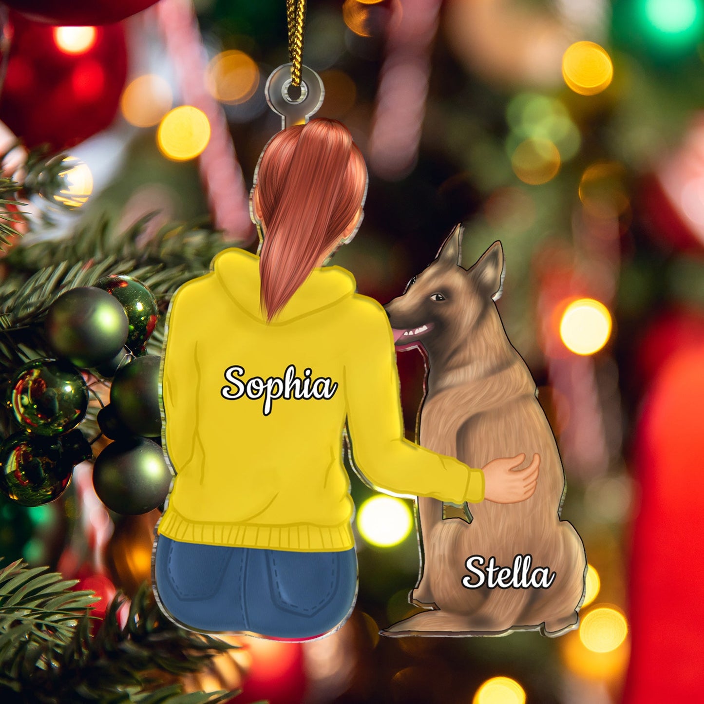 Personalized Hugging Pet Acrylic Ornament - Custom Gift for Dog & Cat Lovers