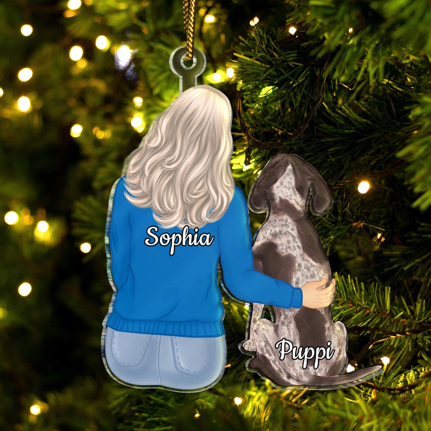 Personalized Hugging Pet Acrylic Ornament - Custom Gift for Dog & Cat Lovers