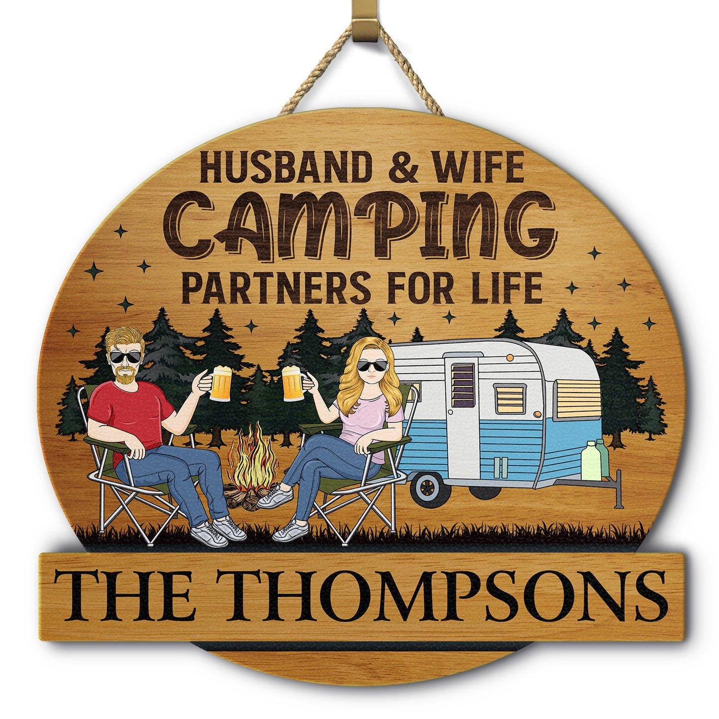 Personalized Wood Sign for Couples: 'Husband & Wife Camping Partners For Life' Keepsake