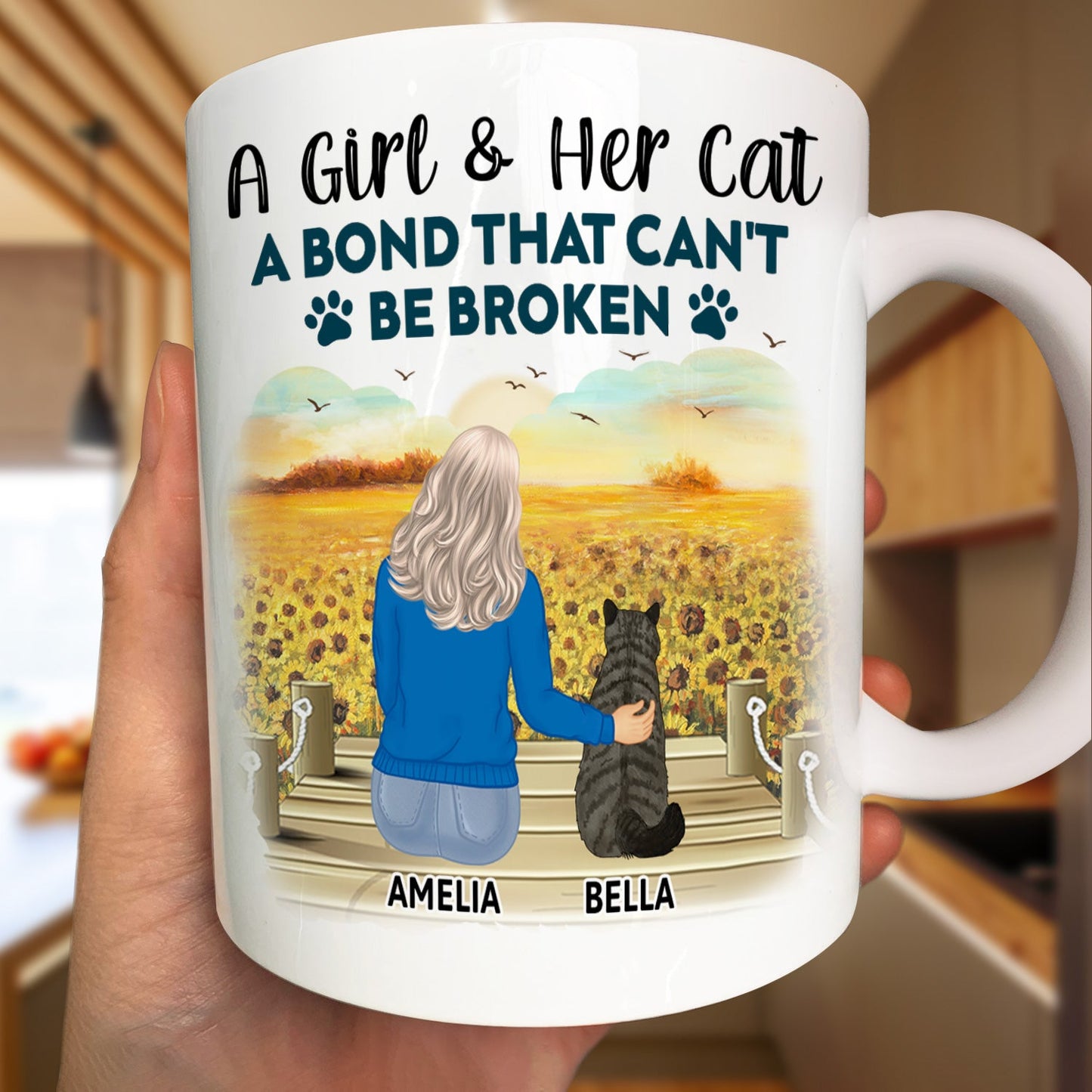 Personalized Cat & Her Human Mug: 'A Bond That Can't Be Broken' Gift