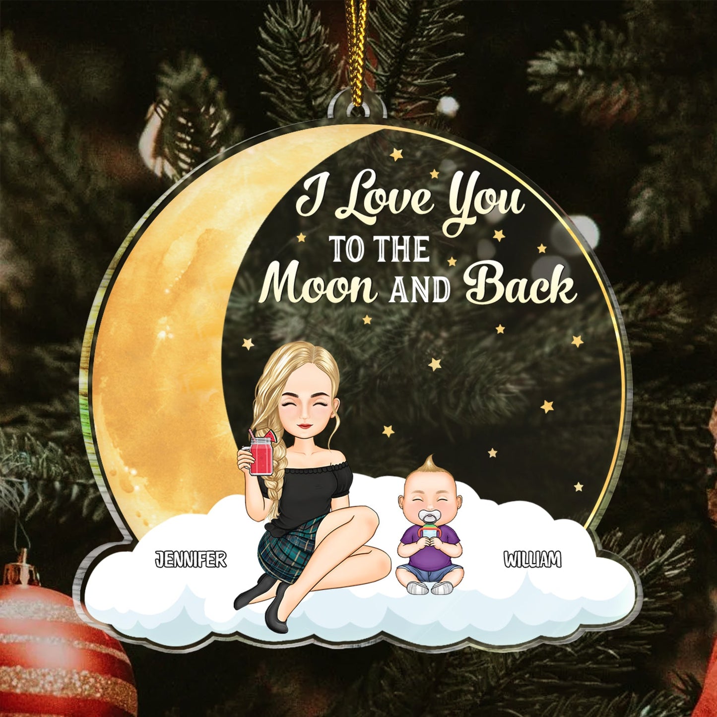 Personalized 'To The Moon & Back' Custom Ornament for Grandma & Mom
