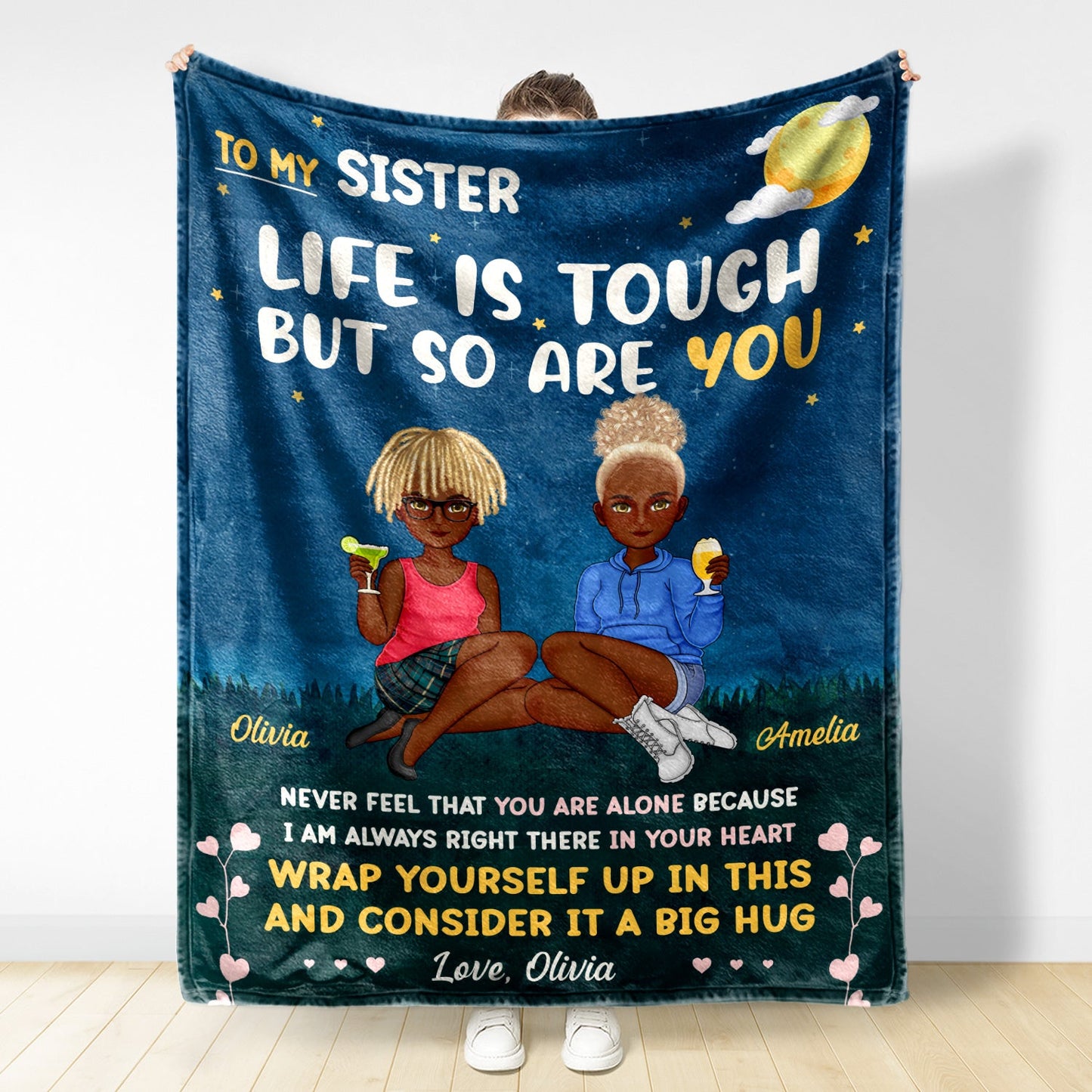 Custom "Life Is Tough" Sister Blanket - Hug Gift for Best Friend