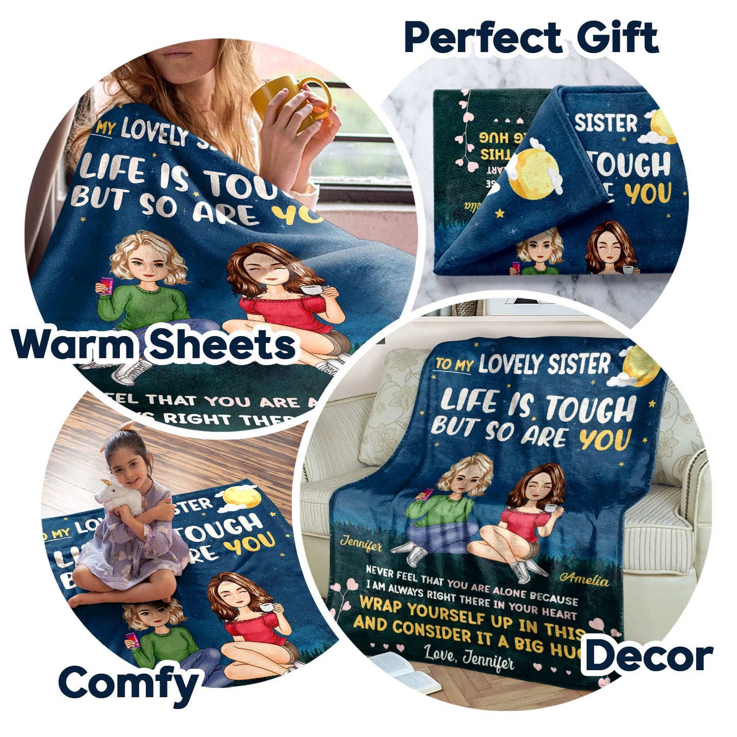 Custom "Life Is Tough" Sister Blanket - Hug Gift for Best Friend