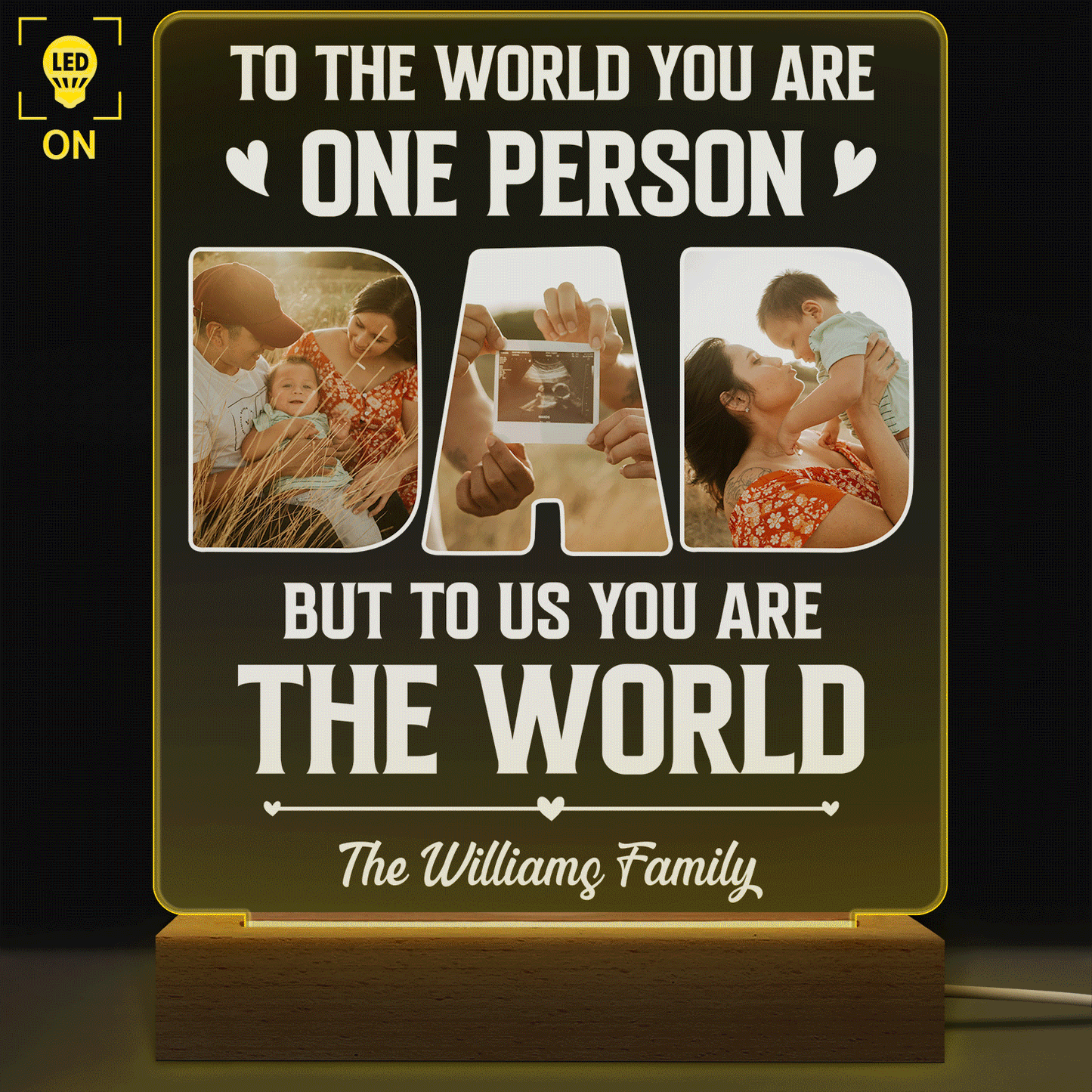 Personalized Photo Dad 3D LED Night Light - 'You Are The World' Father's Day Gift