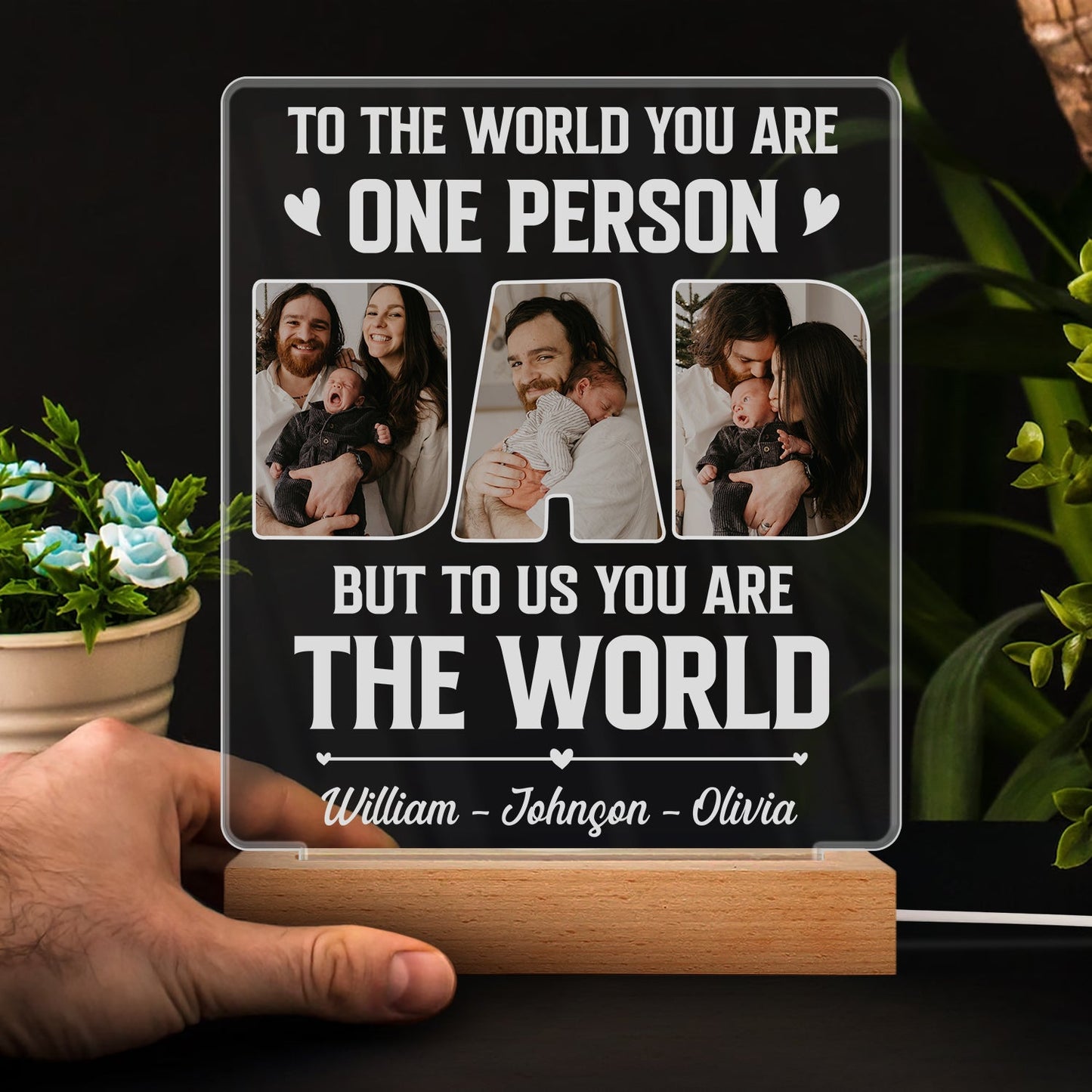 Personalized Photo Dad 3D LED Night Light - 'You Are The World' Father's Day Gift
