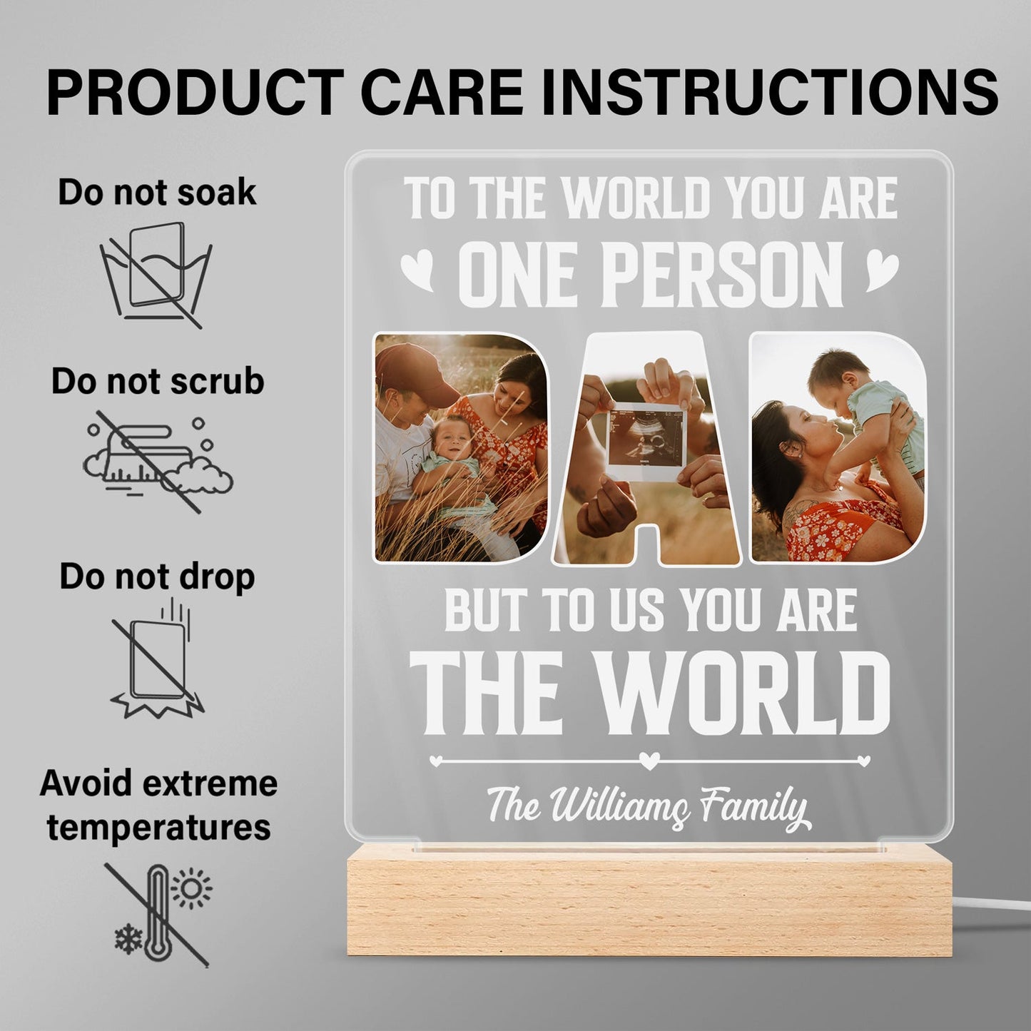 Personalized Photo Dad 3D LED Night Light - 'You Are The World' Father's Day Gift