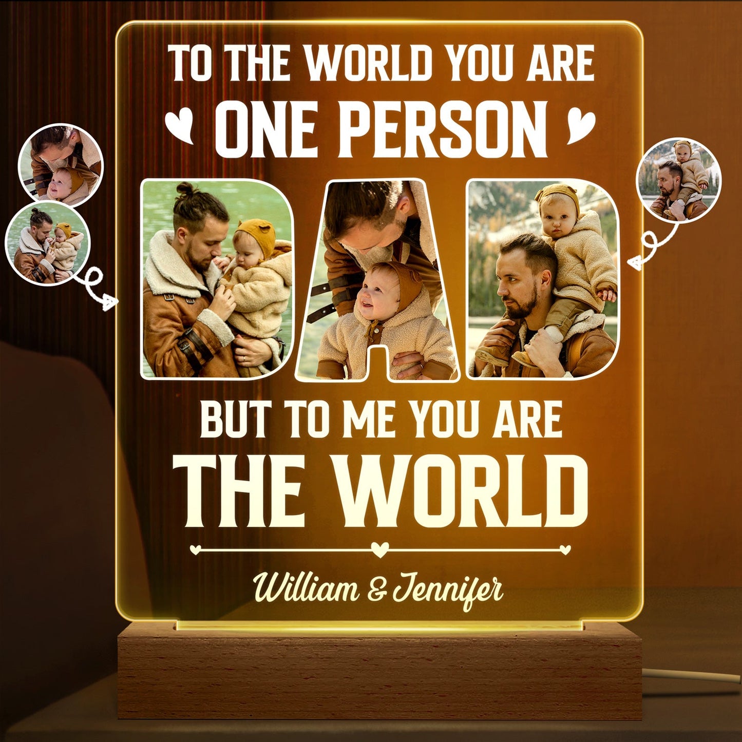 Personalized Photo Dad 3D LED Night Light - 'You Are The World' Father's Day Gift