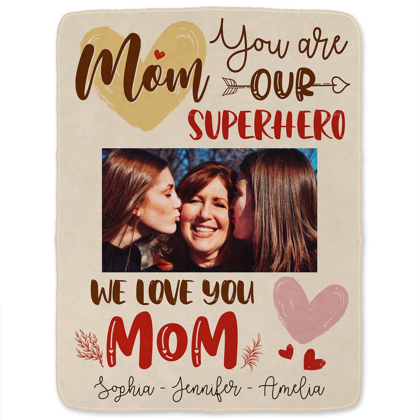 Heartfelt 'Mom Our Superhero' Custom Photo Blanket - Personalized Gift for Mom.
