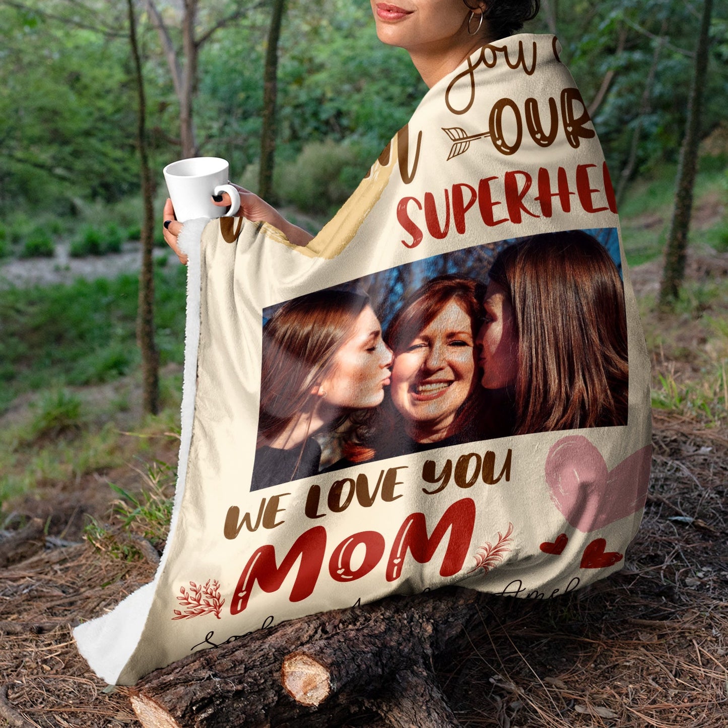 Heartfelt 'Mom Our Superhero' Custom Photo Blanket - Personalized Gift for Mom.