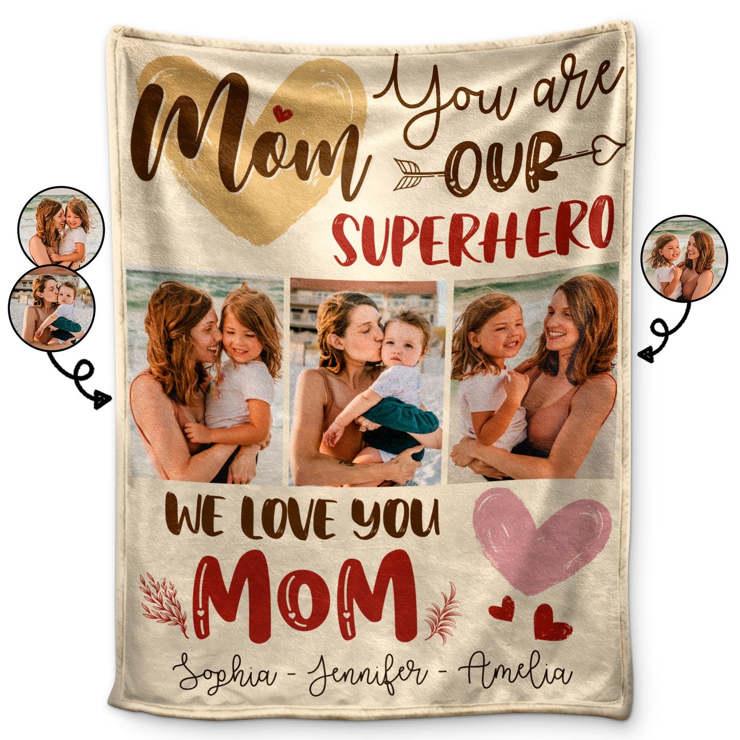 Heartfelt 'Mom Our Superhero' Custom Photo Blanket - Personalized Gift for Mom.