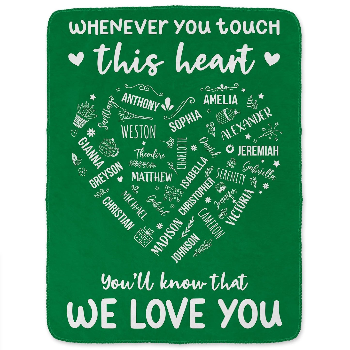Personalized 'Whenever You Touch This Heart, We Love You' Blanket for Mom