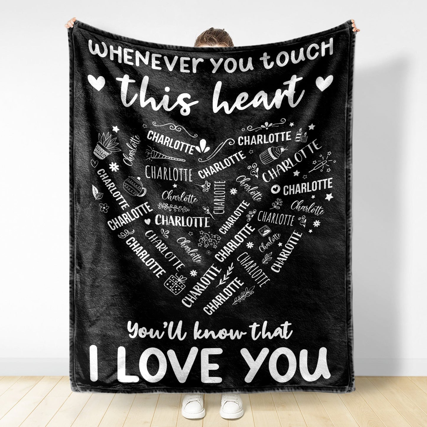 Personalized 'Whenever You Touch This Heart, We Love You' Blanket for Mom