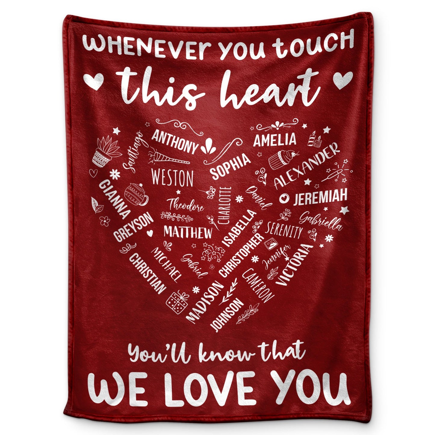 Personalized 'Whenever You Touch This Heart, We Love You' Blanket for Mom