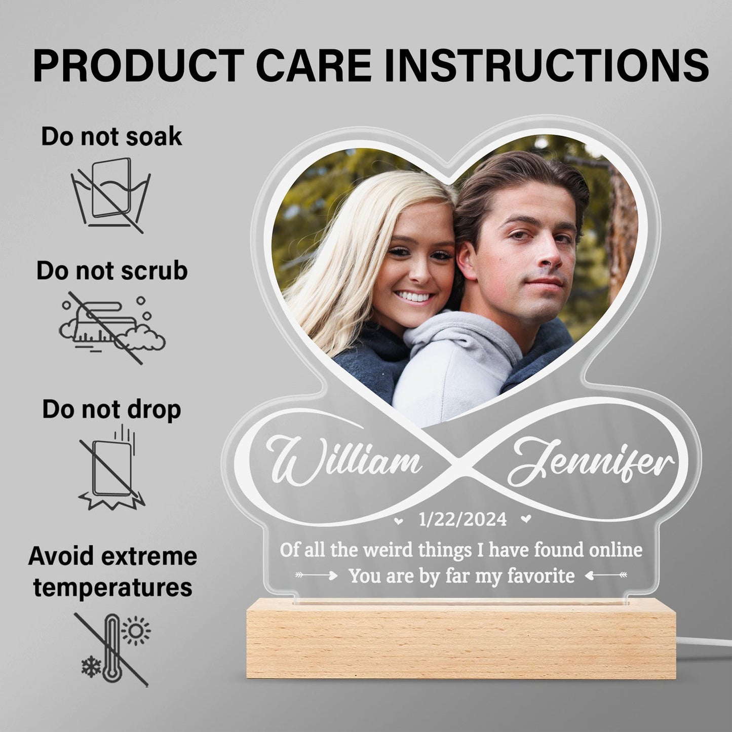 Personalized Photo 3D LED Light for Couples - "I Love You Forever" Keepsake Gift