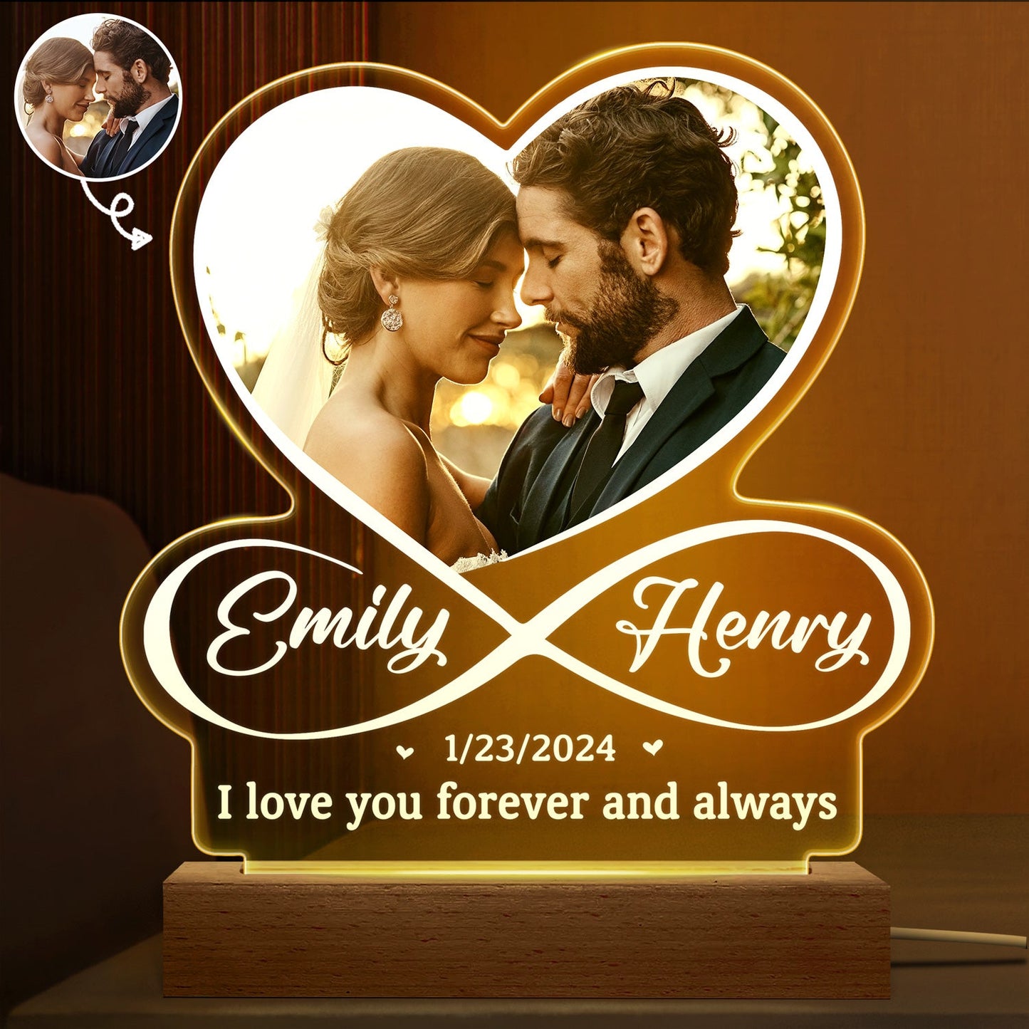 Personalized Photo 3D LED Light for Couples - "I Love You Forever" Keepsake Gift