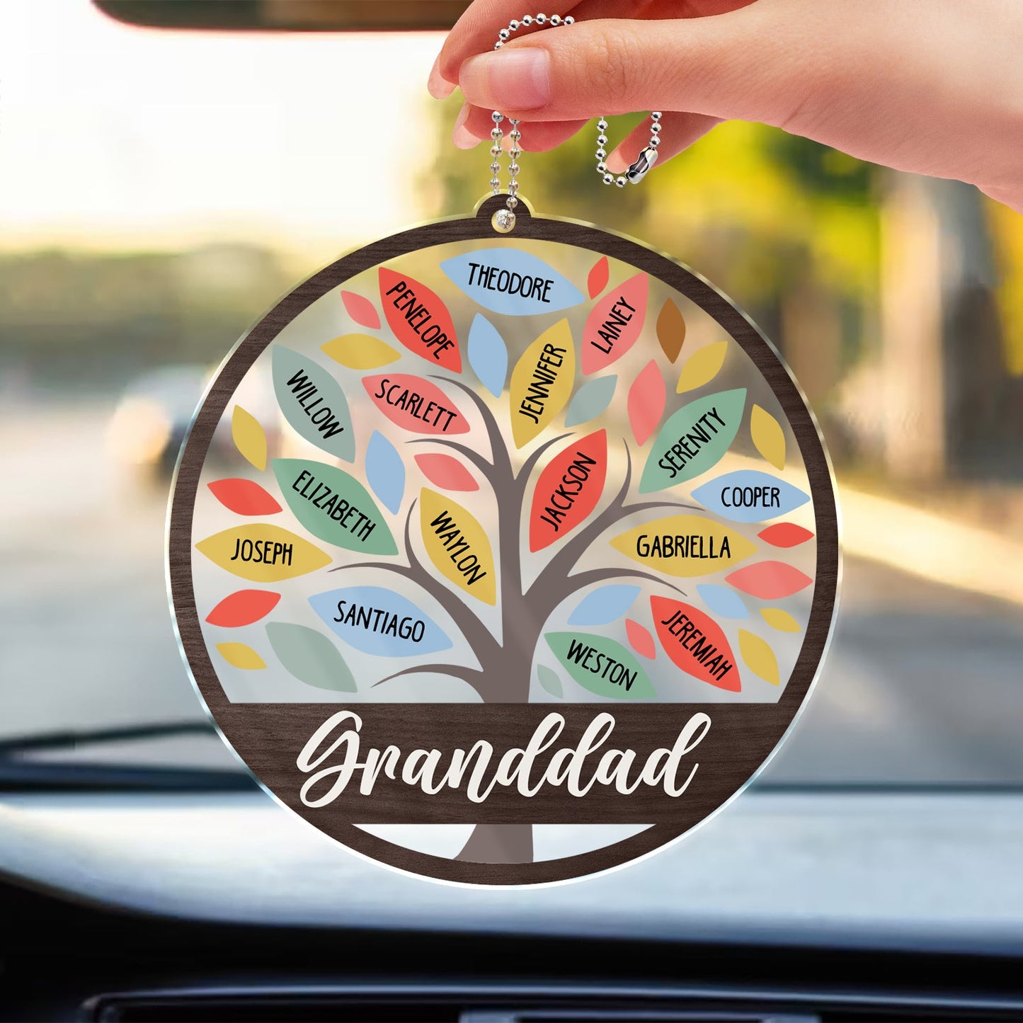 Personalized Family Tree Car Hanger for Grandpa & Dad - Custom Names