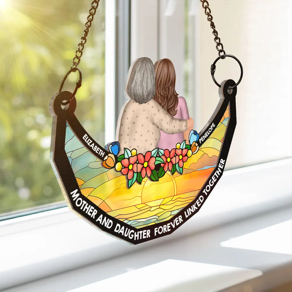 Heartfelt Personalized Mother Daughter Suncatcher Ornament - 'Forever Linked Together'