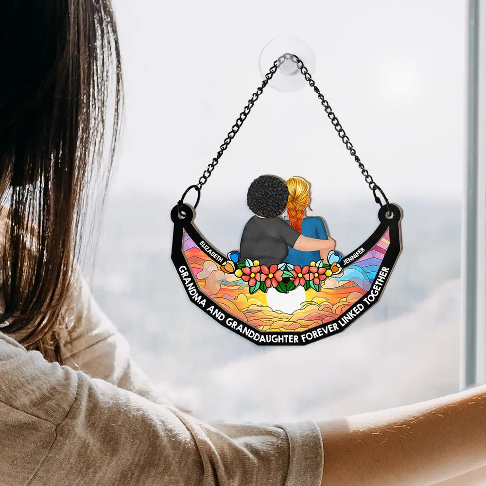 Heartfelt Personalized Mother Daughter Suncatcher Ornament - 'Forever Linked Together'