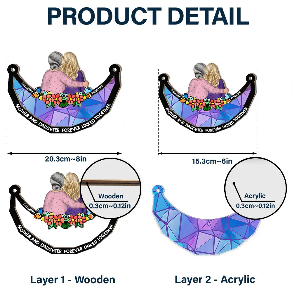 Heartfelt Personalized Mother Daughter Suncatcher Ornament - 'Forever Linked Together'