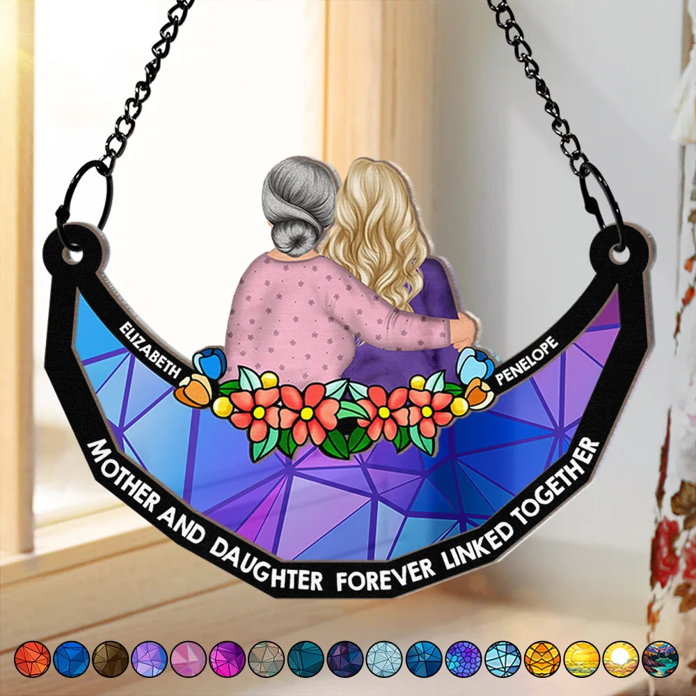 Heartfelt Personalized Mother Daughter Suncatcher Ornament - 'Forever Linked Together'