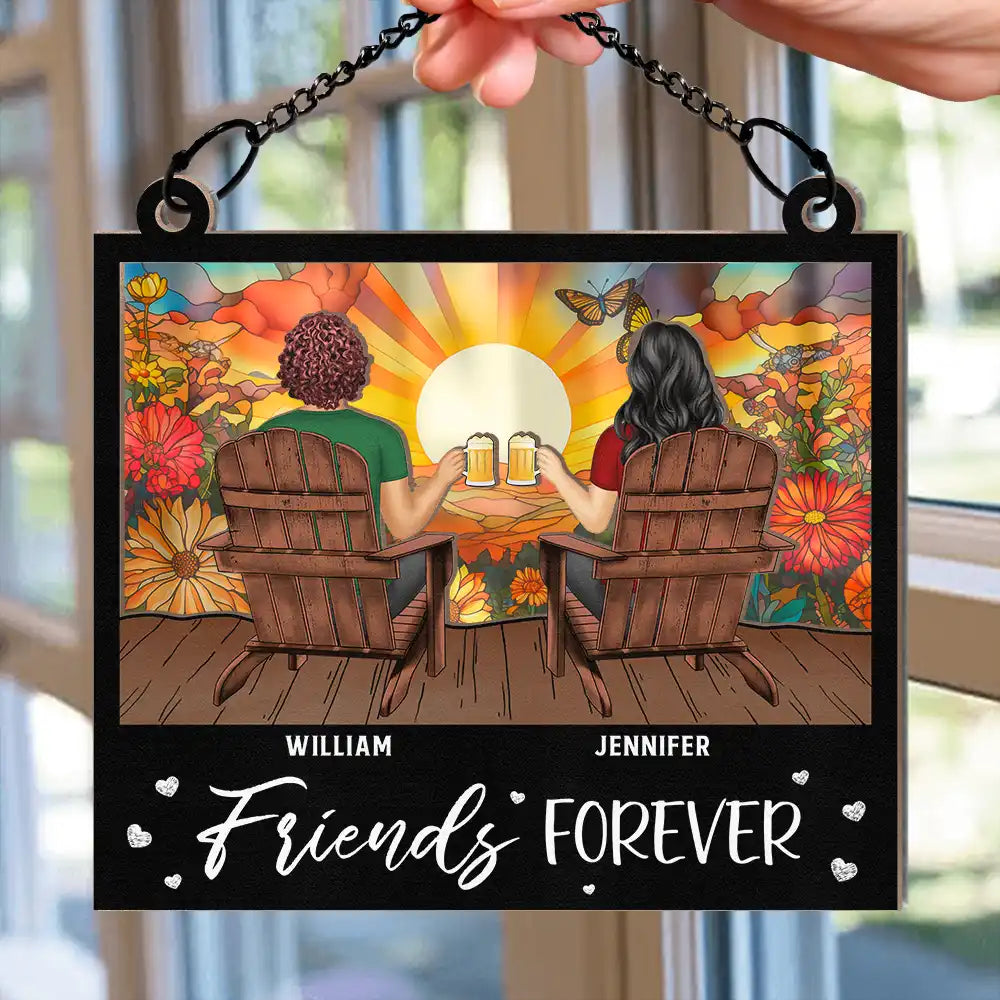 Personalized Best Friends & Sisters Suncatcher - "Besties Forever" Sunset.