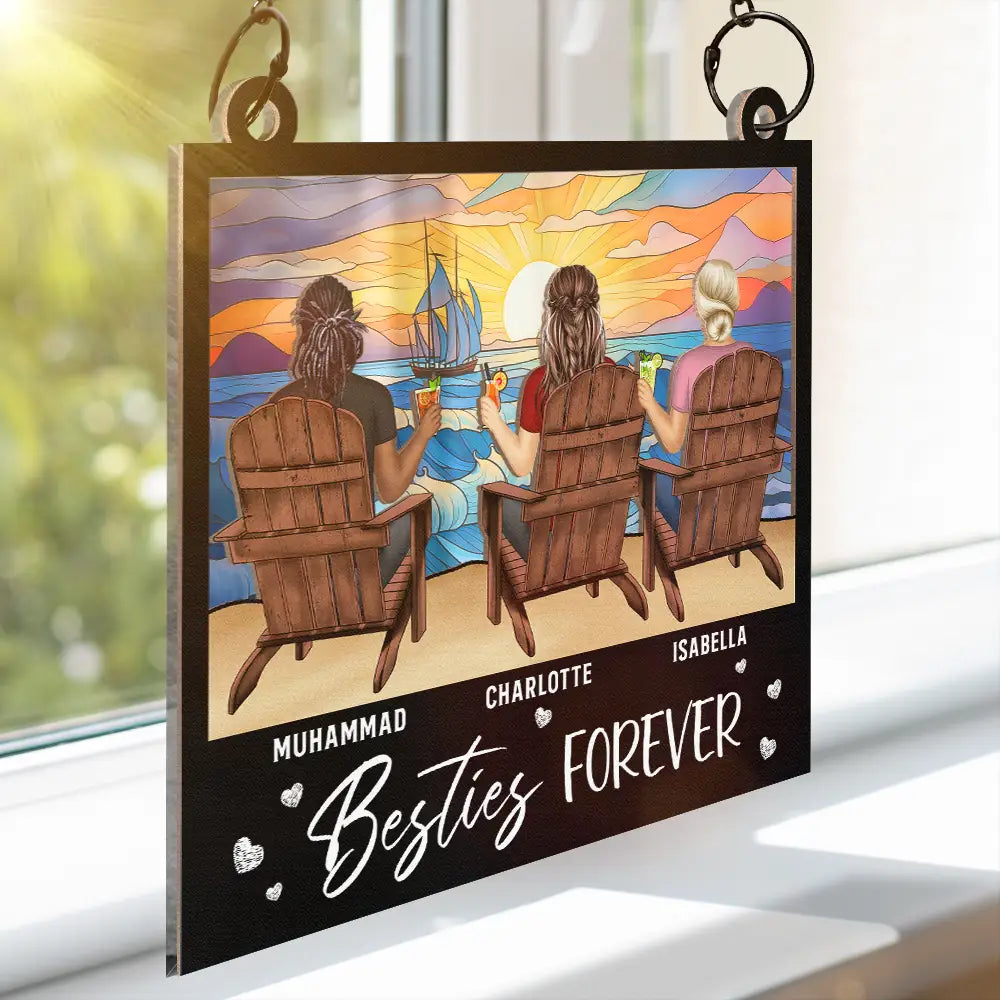 Personalized Best Friends & Sisters Suncatcher - "Besties Forever" Sunset.