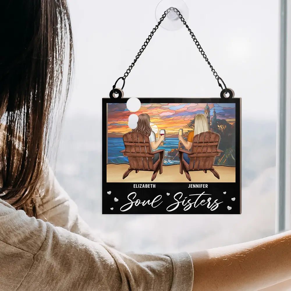 Personalized Best Friends & Sisters Suncatcher - "Besties Forever" Sunset.