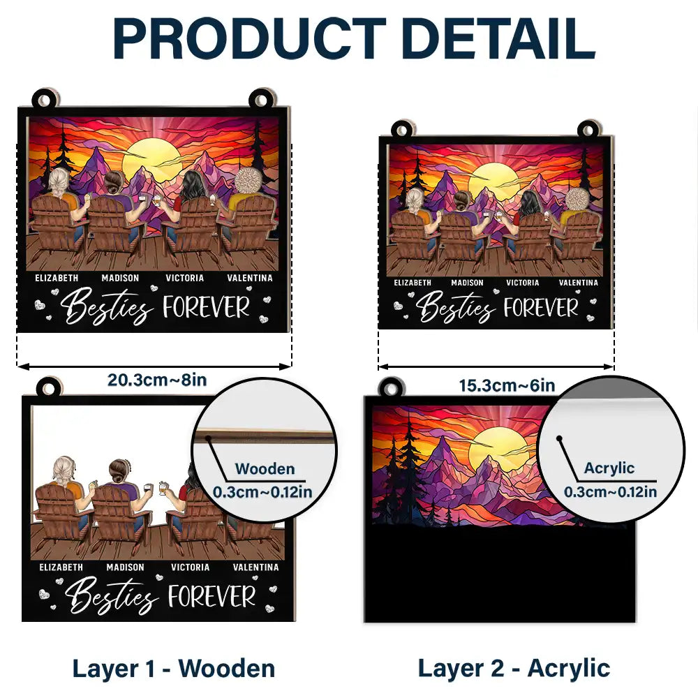 Personalized Best Friends & Sisters Suncatcher - "Besties Forever" Sunset.