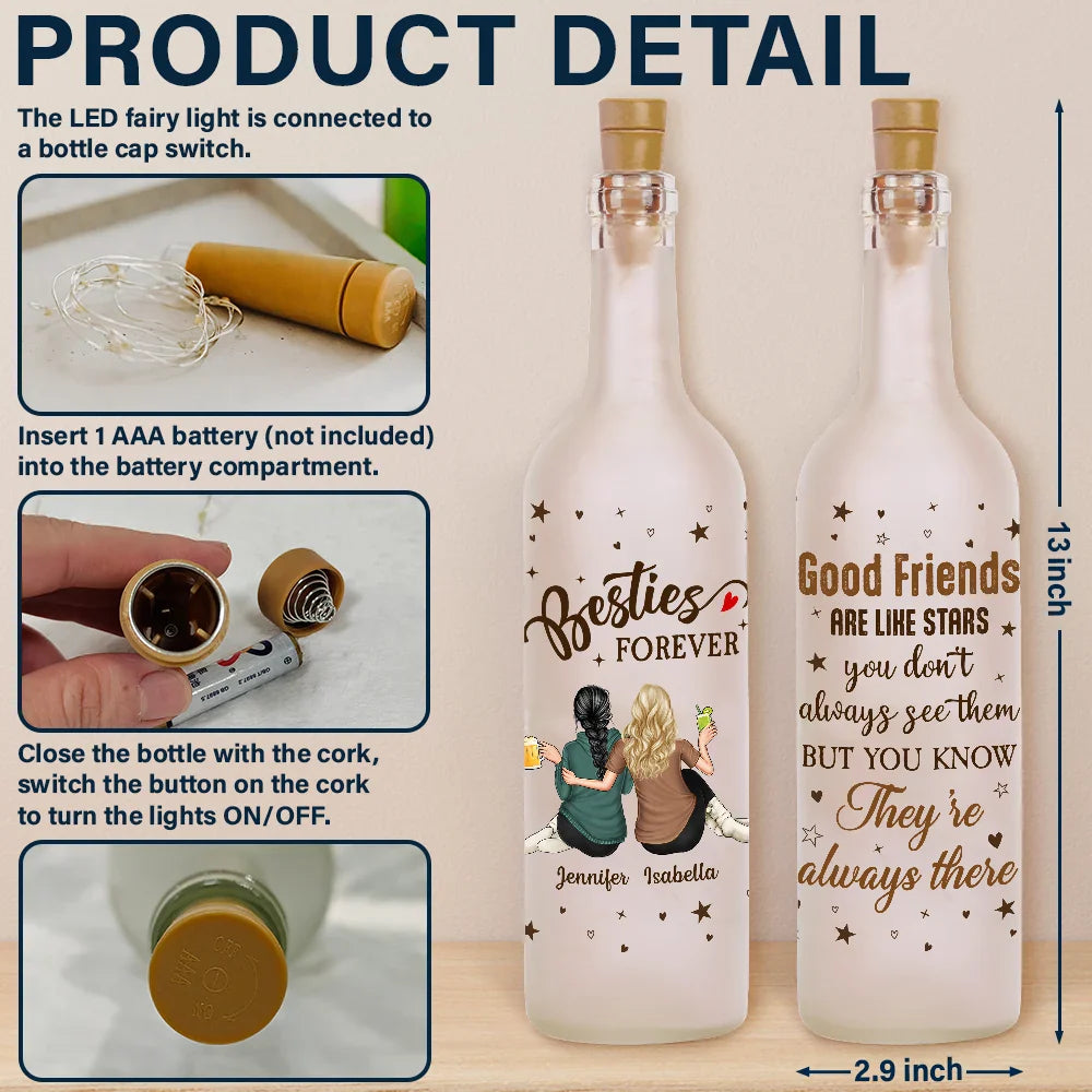 Gift For Bestie - Good Friends Are Like Stars - Personalized Bottle Light