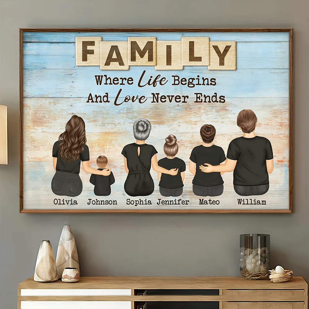 Gift For Mother,Gift For Father,Family,Happy - Family Love Never Ends - Personalized Poster