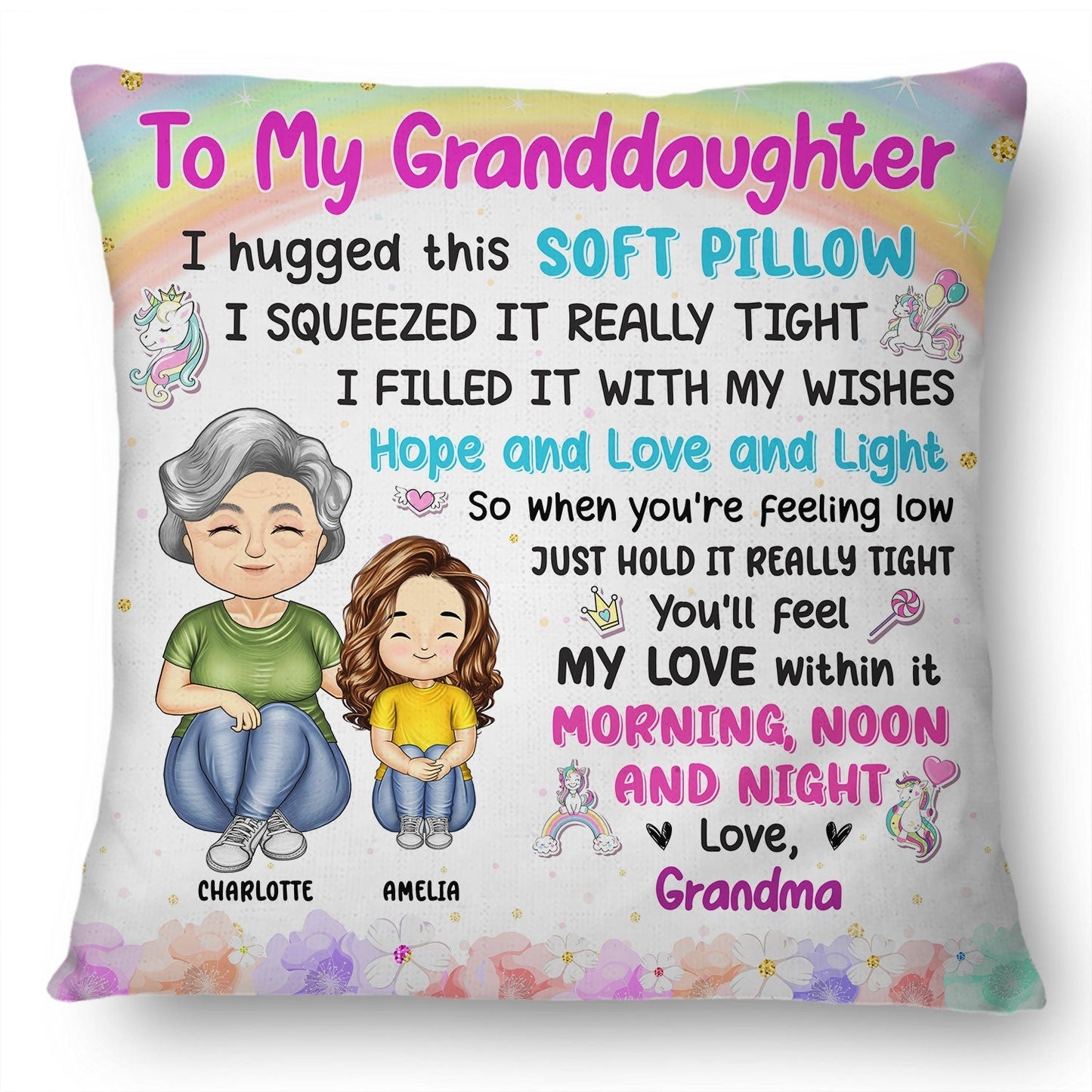 Personalized Soft Hug Pillow from Grandma to Granddaughter/Grandson