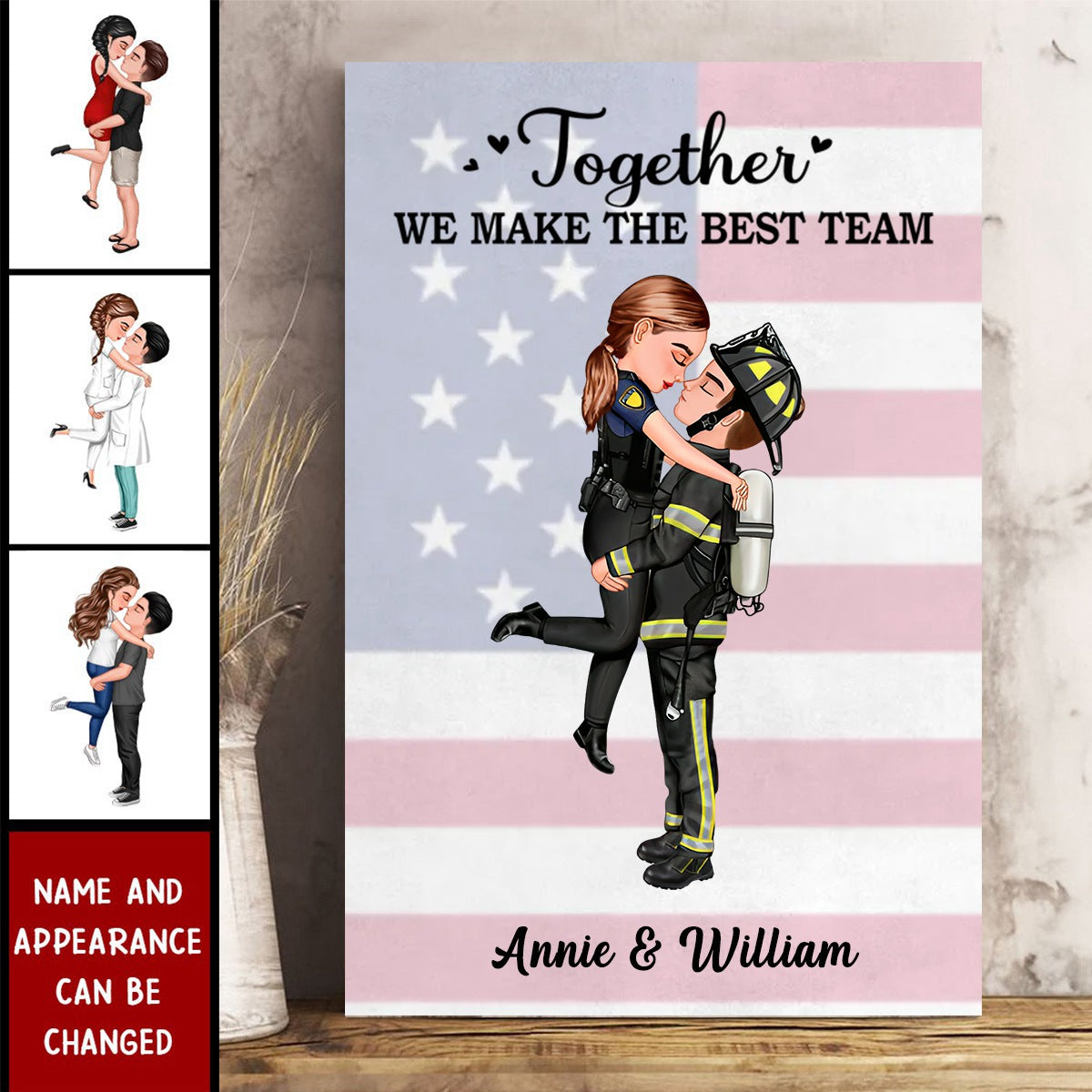 Personalized Nurse Firefighter Couple Canvas: 'She Saves Lives & He Rescues Them'