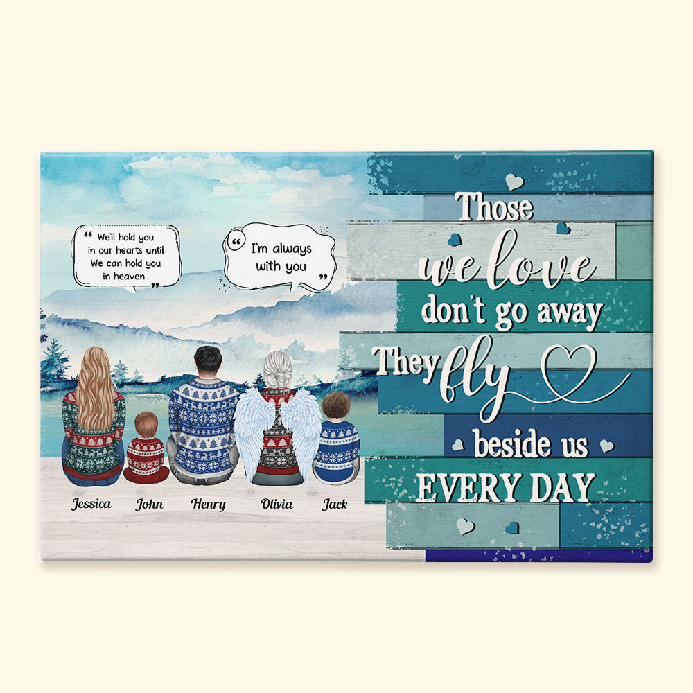 Custom Memorial For Loved One Family Canvas Art: 'They Fly Beside Us Every Day'